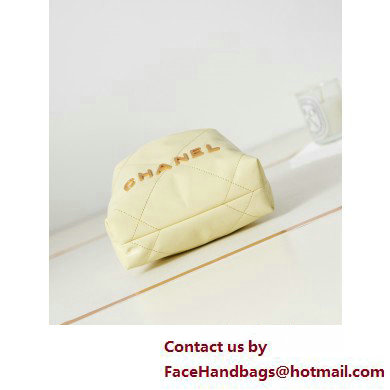 Chanel Shiny Calfskin  &  Gold-Tone Metal CHANEL 22 Mini Handbag AS3980 Light Yellow